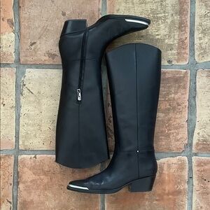 Franco Sarto Billie Western Knee High Boots Size 11 with Silver Metal Zip & Toe